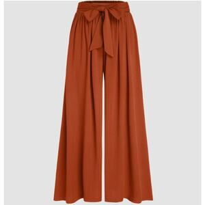 New Cider Orange Flowy Wide Leg High Rise Belted Pants Women's 0XL 12/14 Trouser